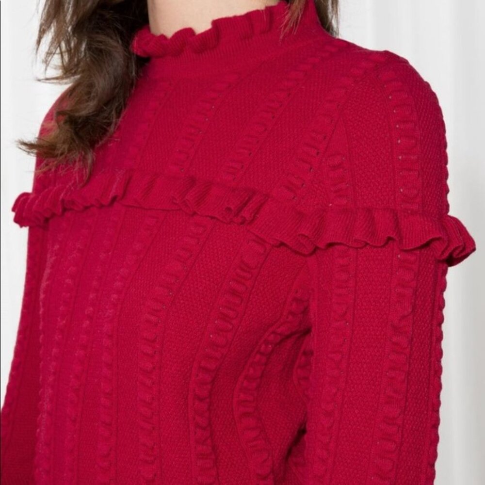 & Other Stories Red Sweater with Ruffle Detail, Mock Neck - Picture 7 of 10